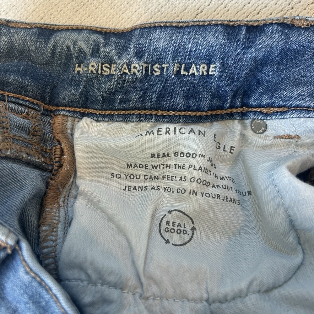 American Eagle Jeans Sz 6S Blue High Rise Artist Flare Stretch Denim 28x28.5 - Picture 6 of 16